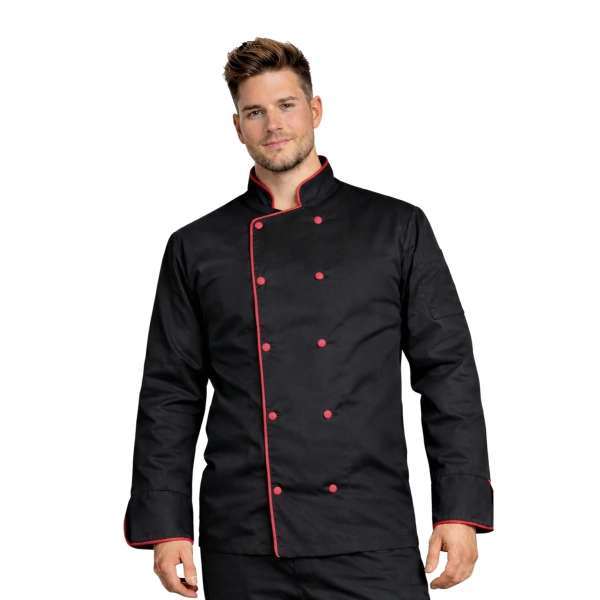 Bluza kucharska czarna długi rękaw lamówka roz.3XL – bluza kucharska – odzież gastronomiczna